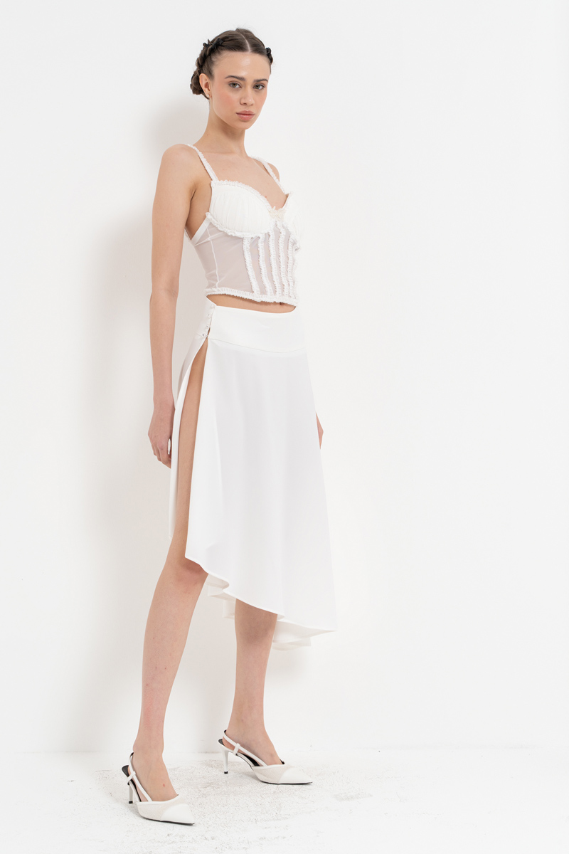 Offwhite Ruffle-Trim Mesh Bustier