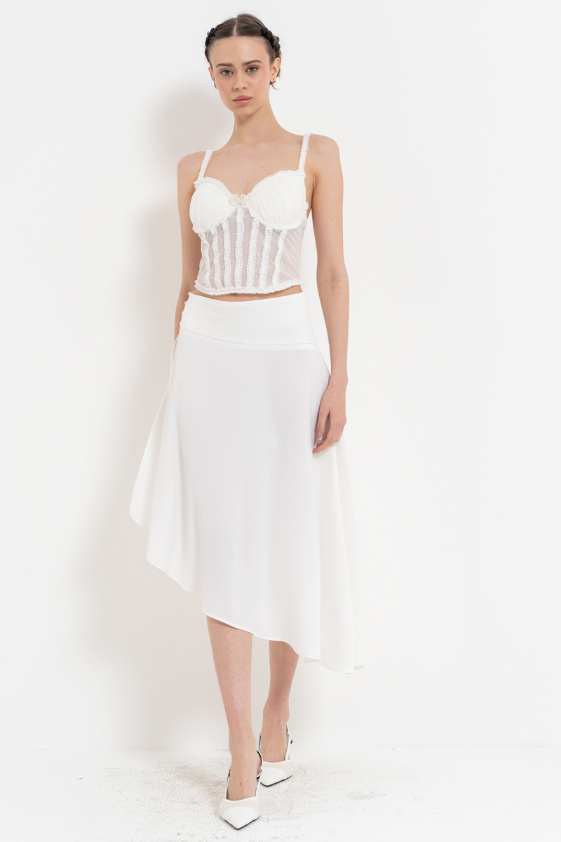 Offwhite Ruffle-Trim Mesh Bustier