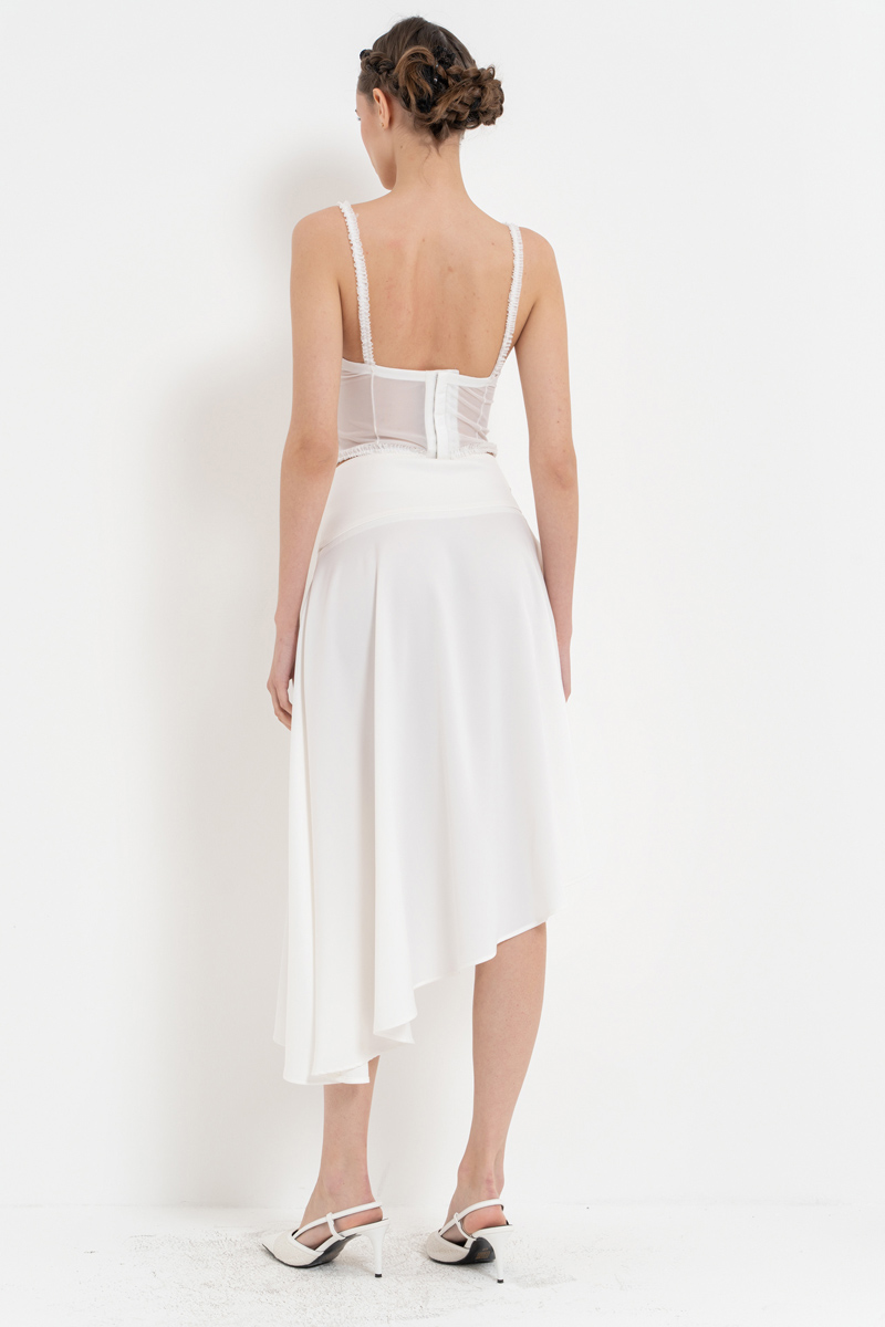 Offwhite Ruffle-Trim Mesh Bustier