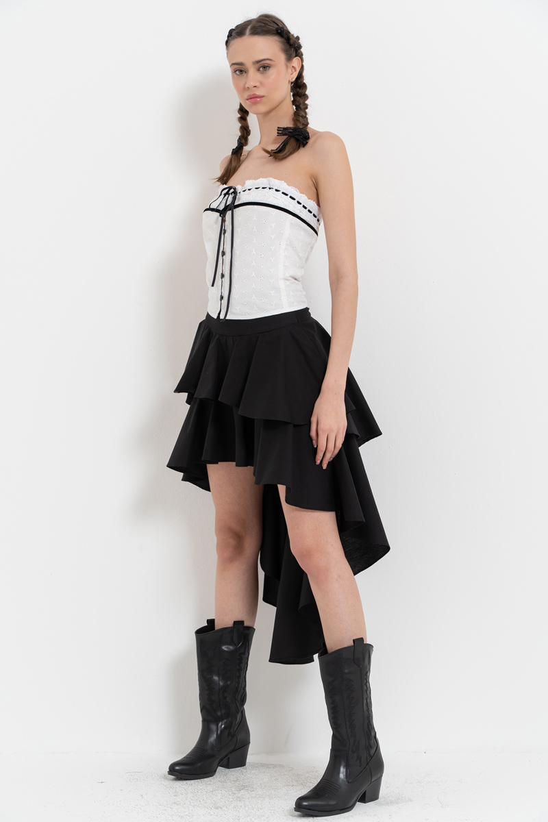 Wholesale Black Ruffle High-Low Poplin Skirt