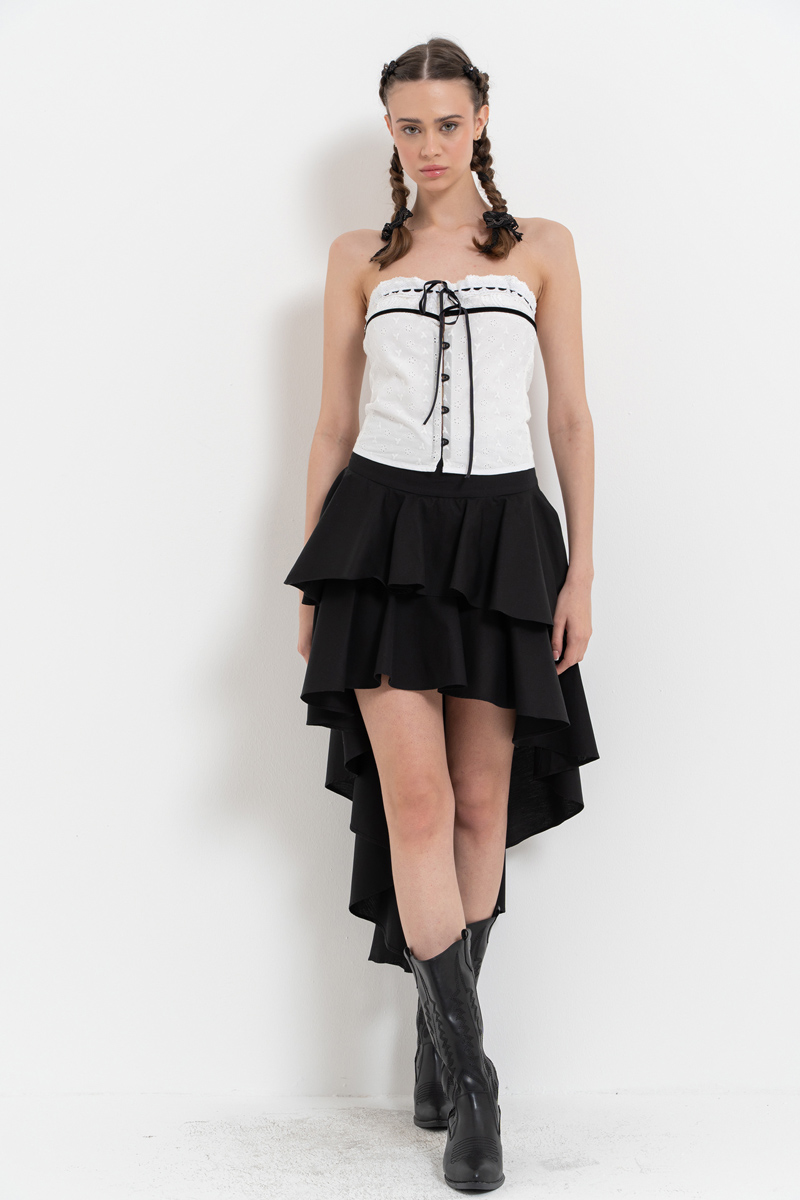 Wholesale Black Ruffle High-Low Poplin Skirt