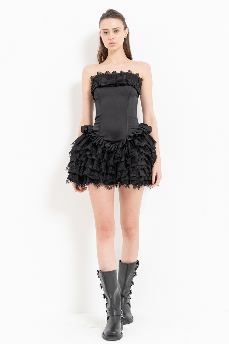 Black Tiered Ruffle Tube Mini Dress