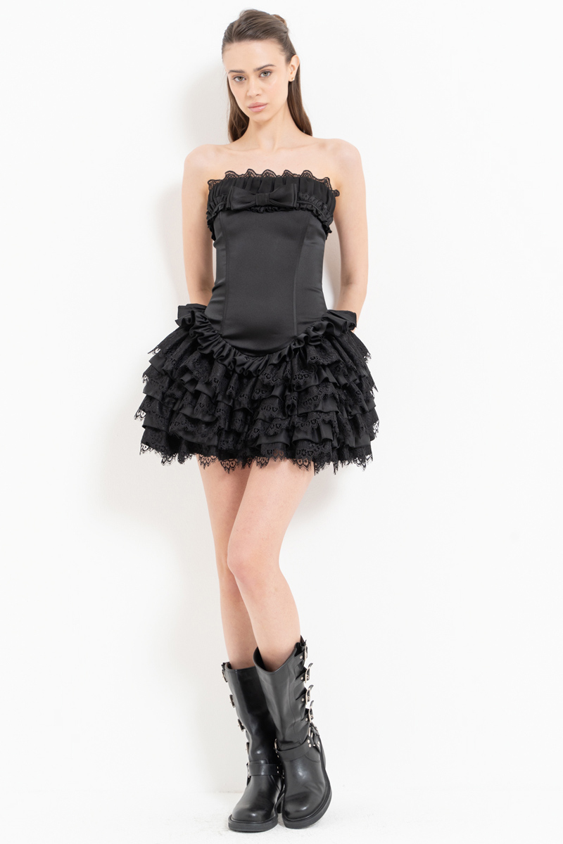 Black Tiered Ruffle Tube Mini Dress