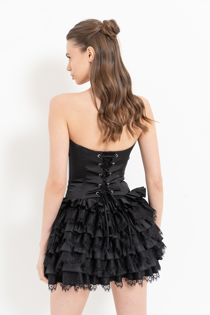 Black Tiered Ruffle Tube Mini Dress