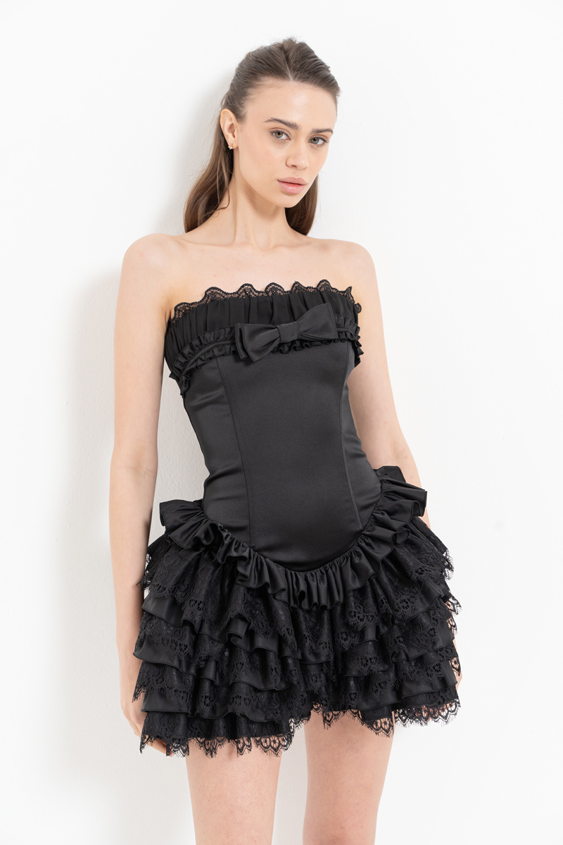 Black Tiered Ruffle Tube Mini Dress