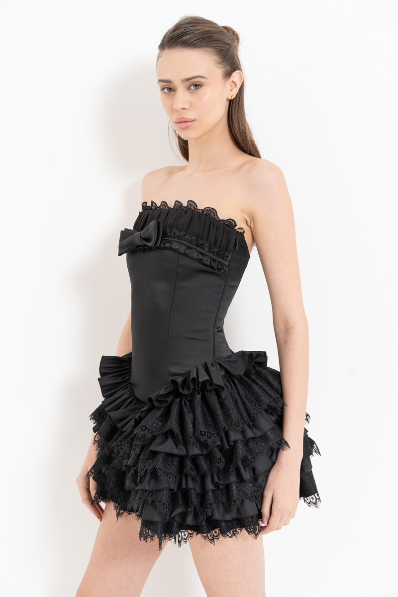 Black Tiered Ruffle Tube Mini Dress