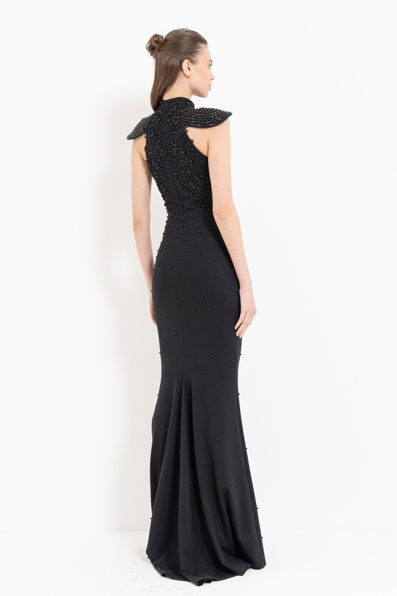 Black Embellished Yoke Maxi Dress