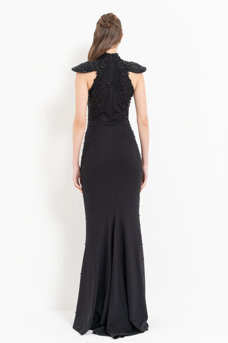 Black Embellished Yoke Maxi Dress