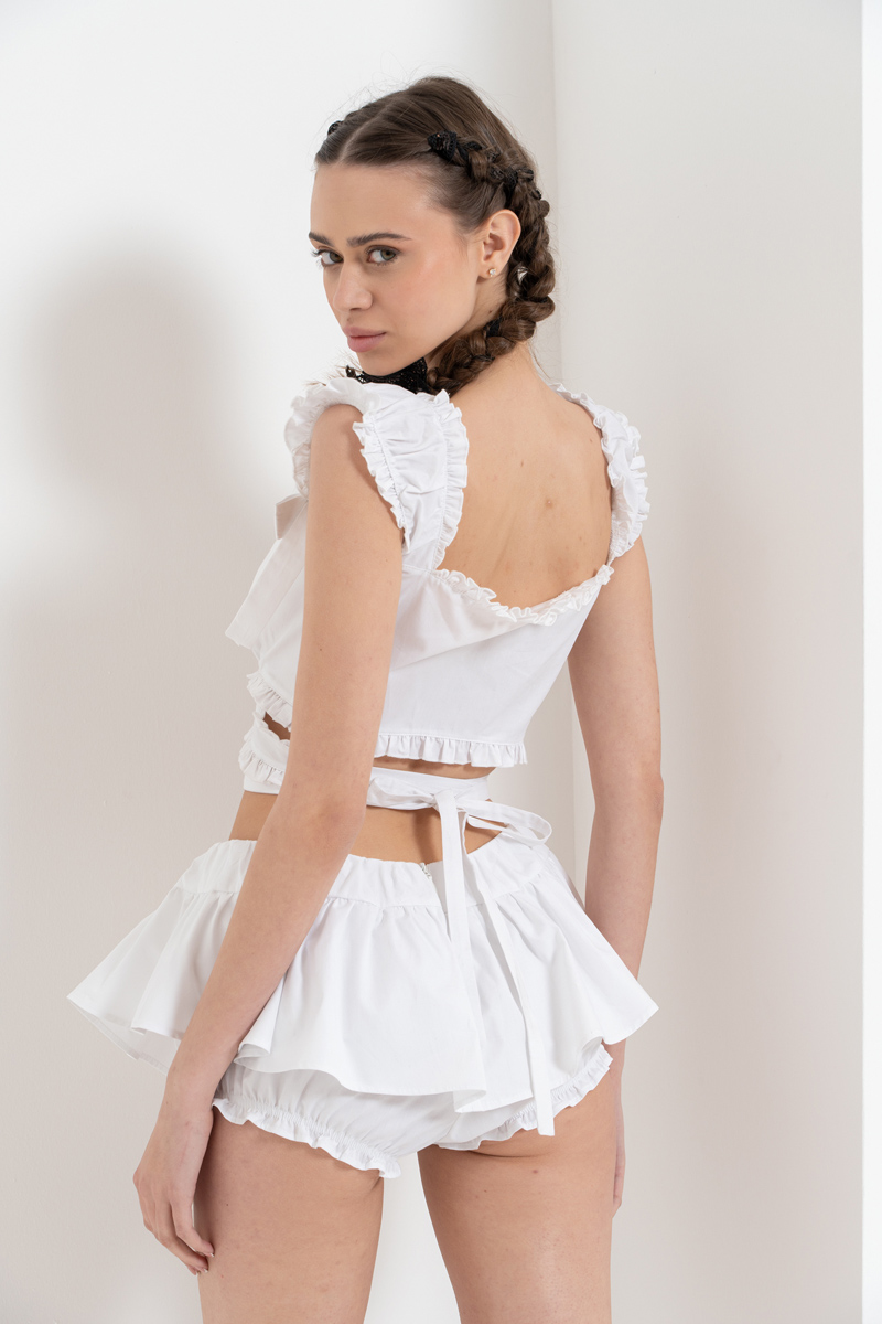 Offwhite Envelope-Tie Poplin Crop Top & Shorts Set