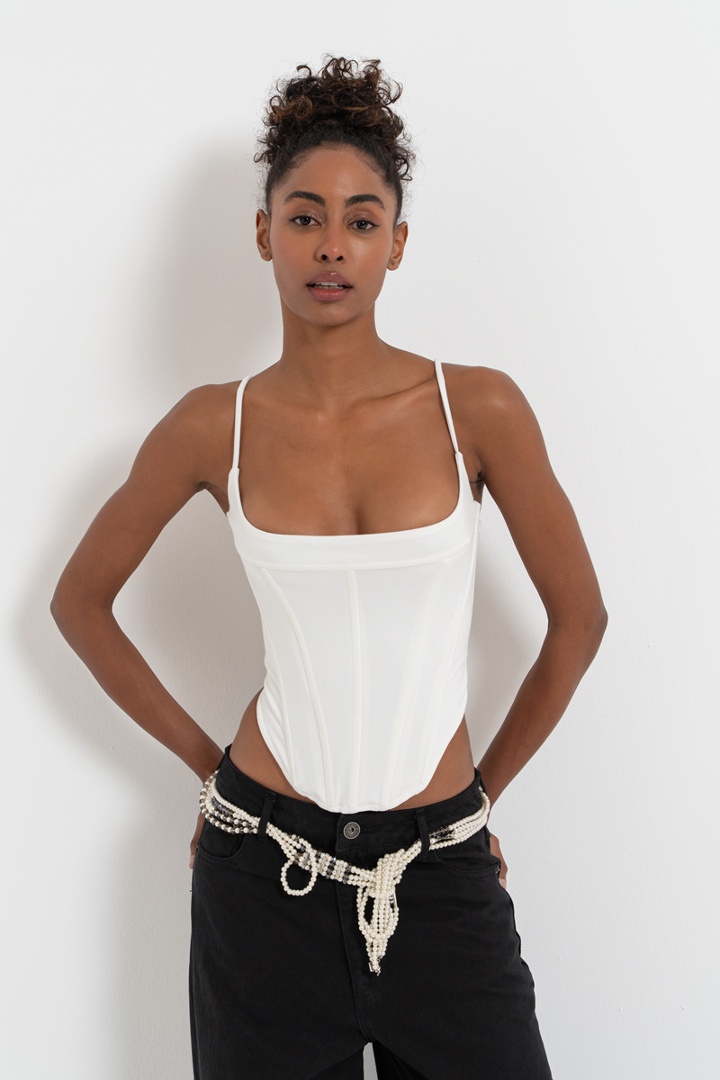Wholesale Offwhite Cross-Back Printed Crop Cami