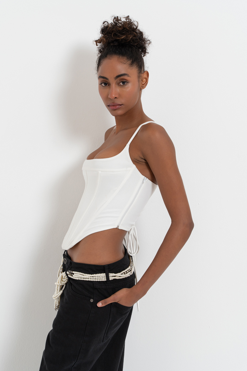 Wholesale Offwhite Cross-Back Printed Crop Cami