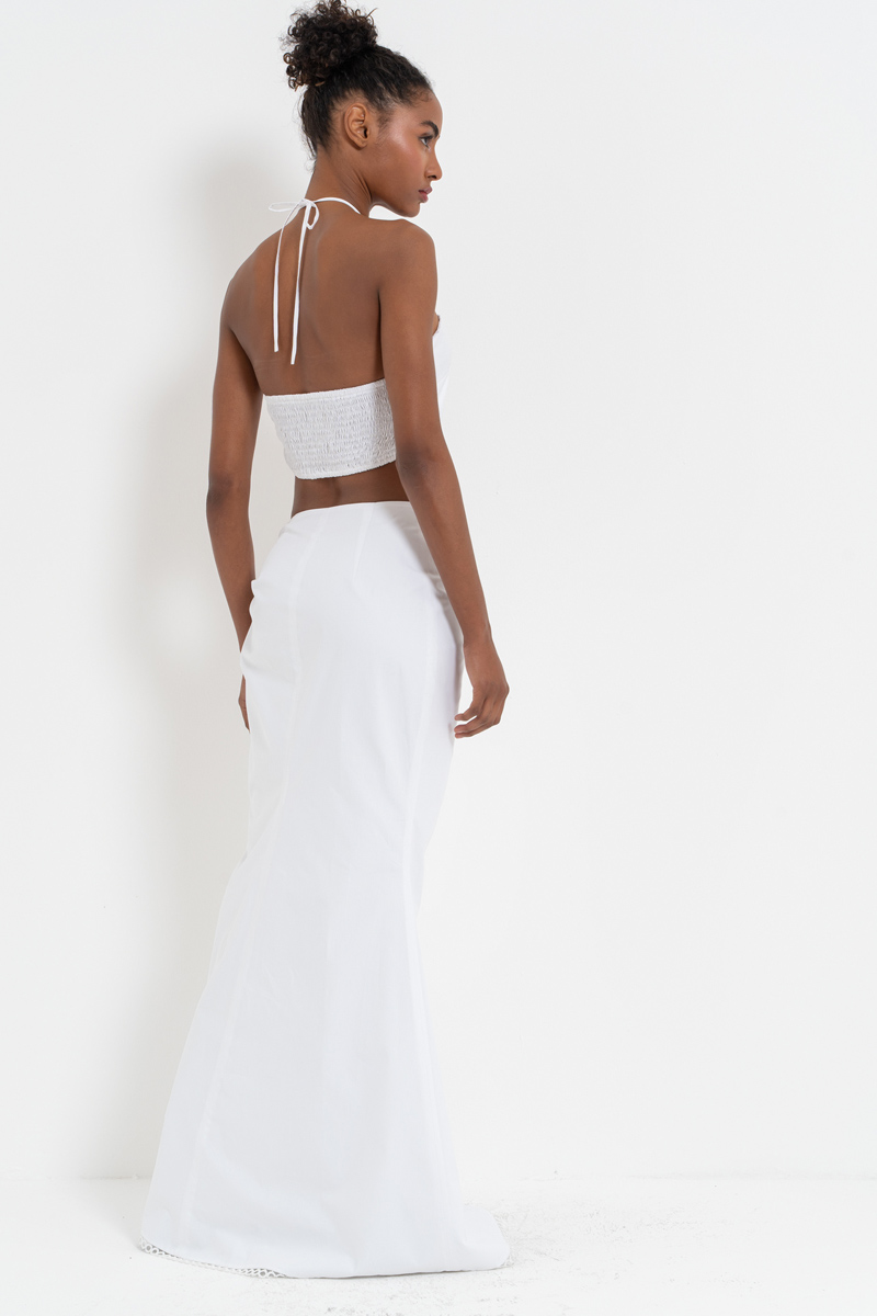 Offwhite Rose-Accent Crop Cami & Tie-Accent Skirt Set