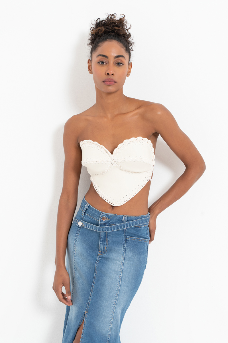 Offwhite Sweetheart-Neck Mini Top