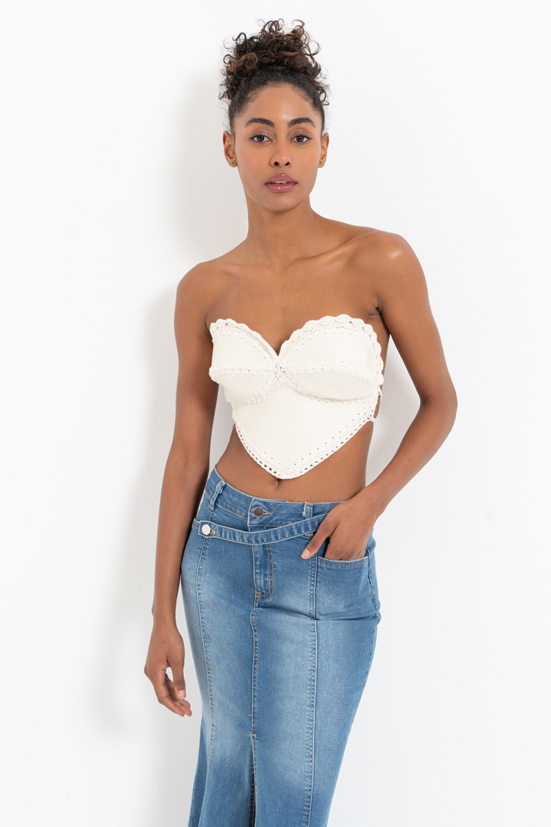 Offwhite Sweetheart-Neck Mini Top