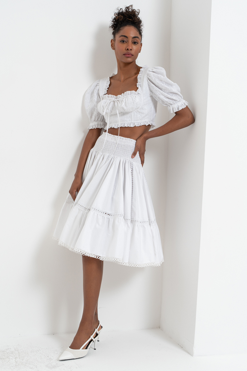 Offwhite Smocked Poplin Skirt