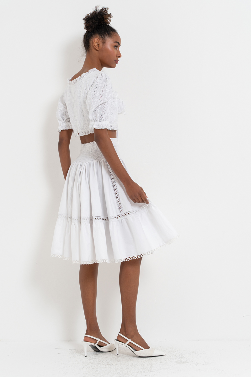 Offwhite Smocked Poplin Skirt