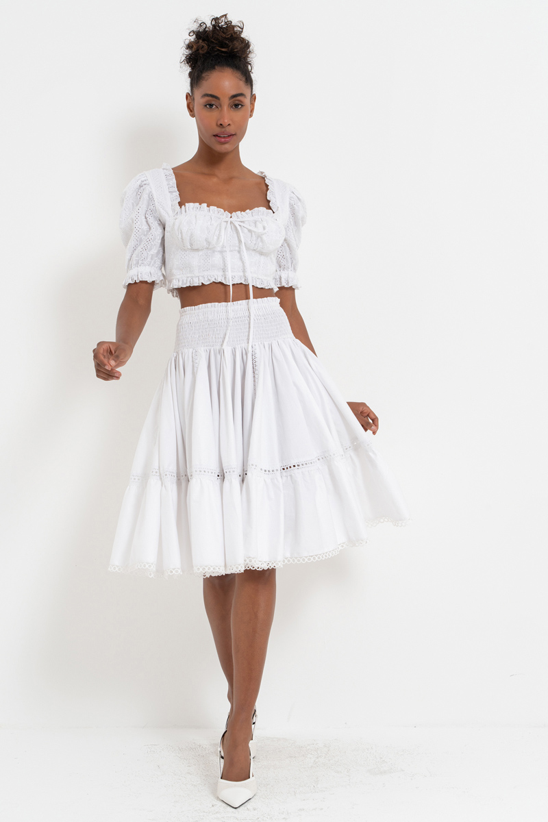 Offwhite Smocked Poplin Skirt