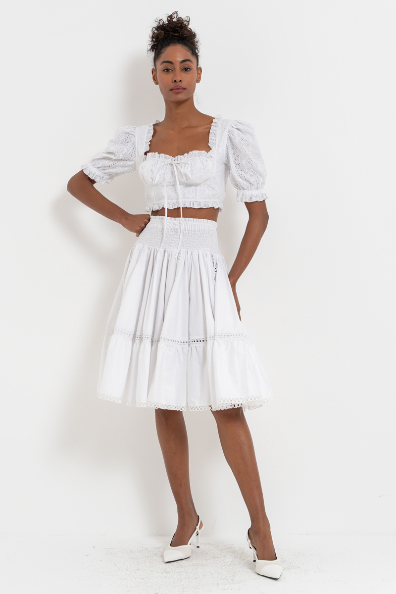 Offwhite Smocked Poplin Skirt