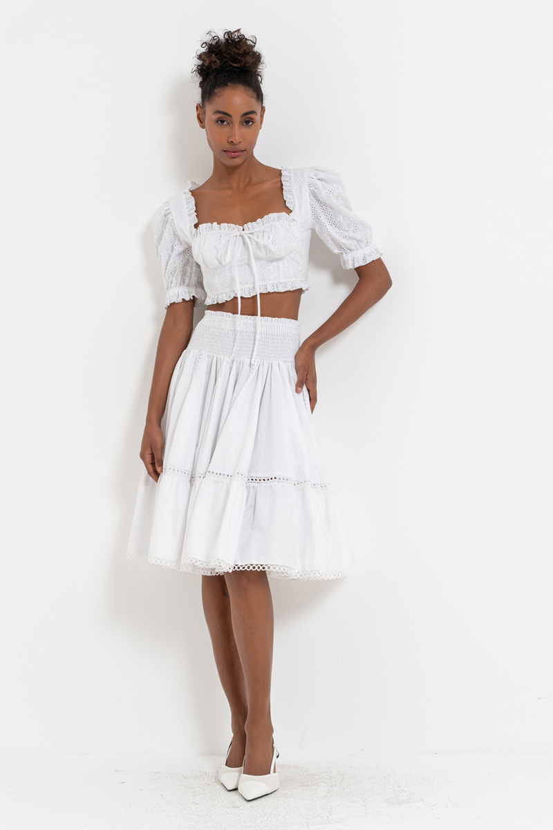 Offwhite Smocked Poplin Skirt