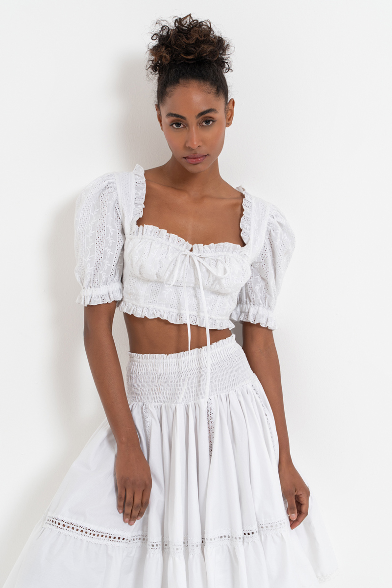 Offwhite Smocked Poplin Skirt