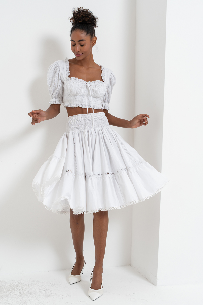 Offwhite Smocked Poplin Skirt