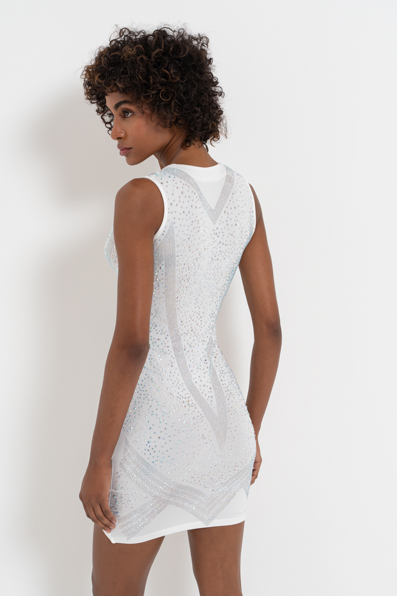 Wholesale Embellished Asymmetrical Mini Dress in Offwhite