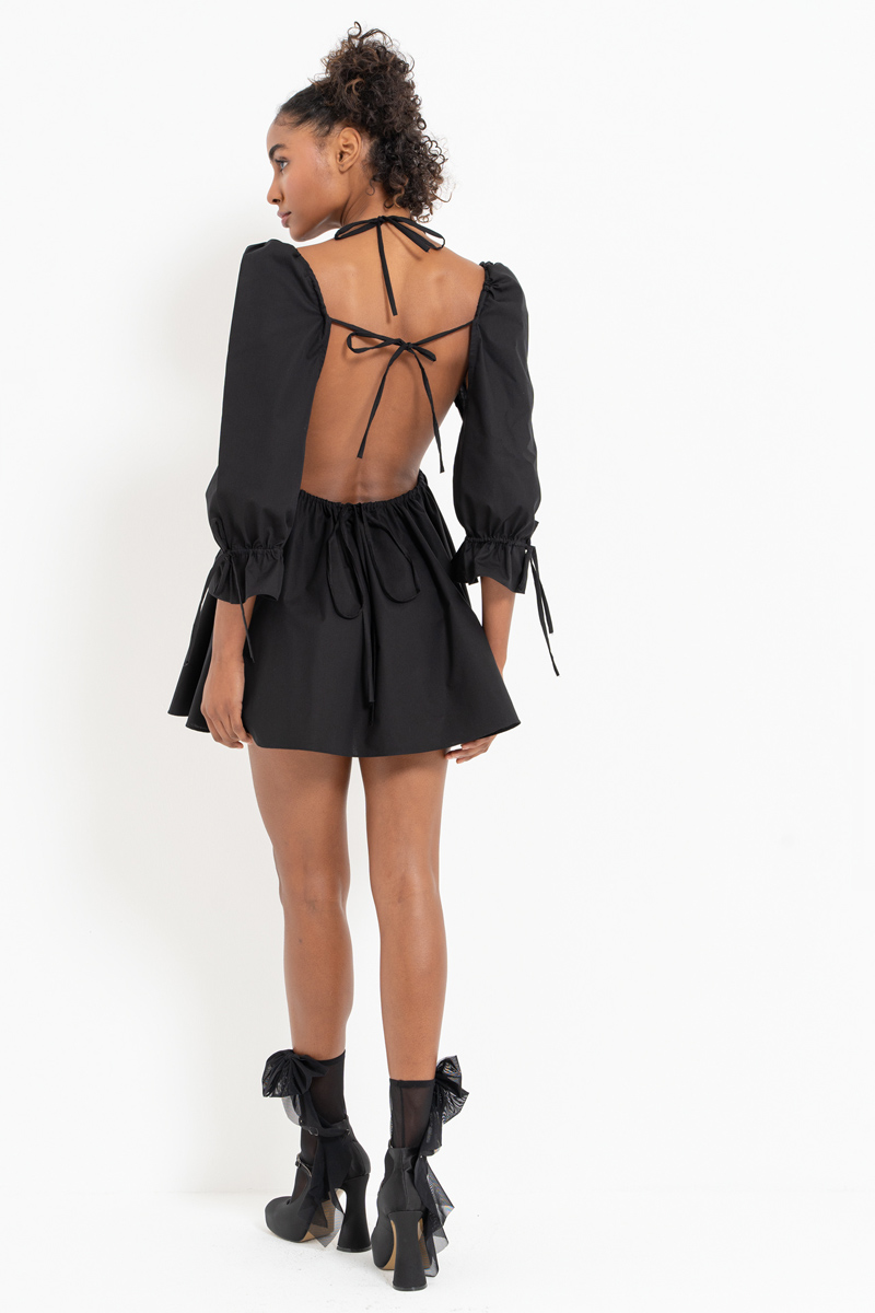 Black Backless Poplin Mini Dress