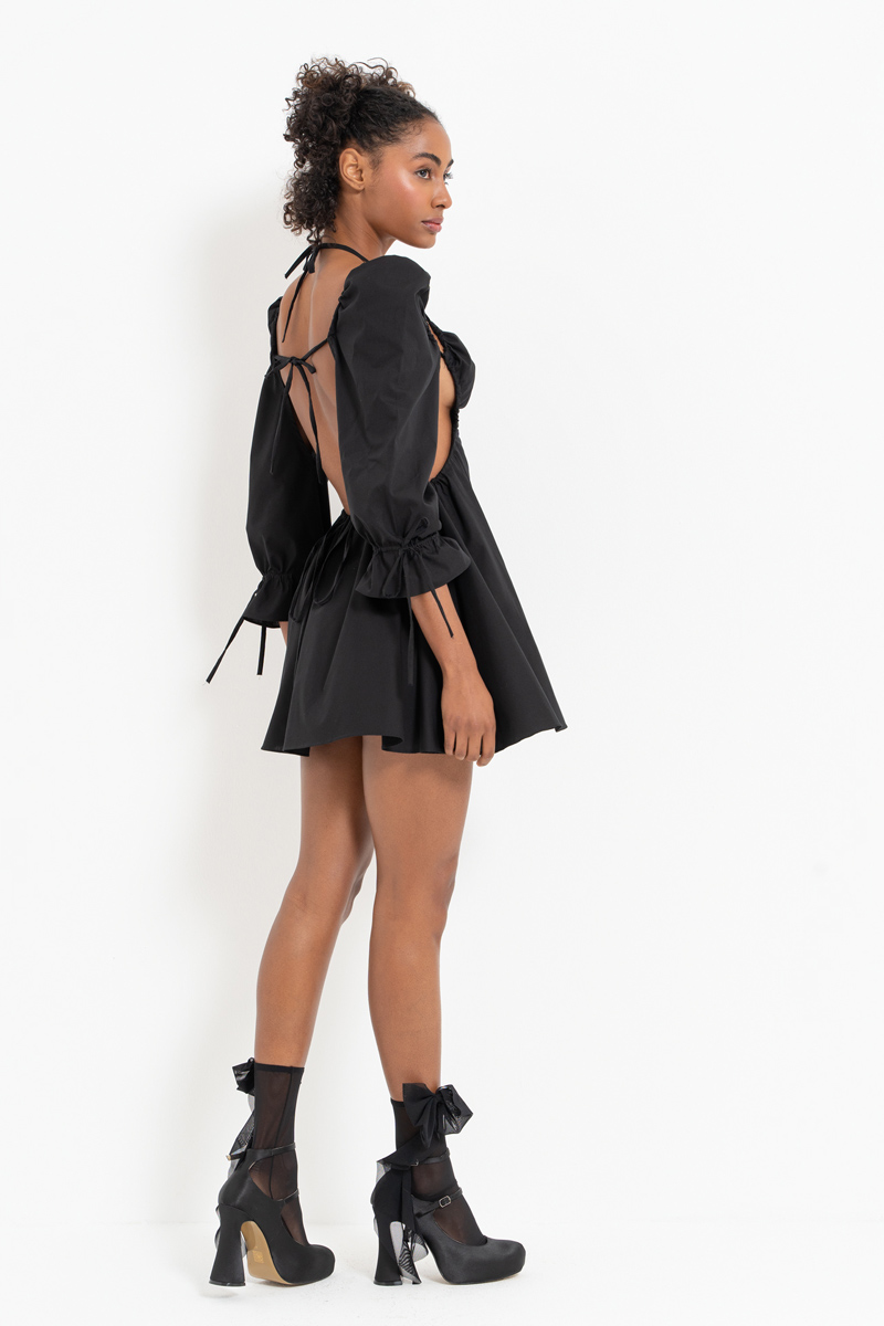 Black Backless Poplin Mini Dress