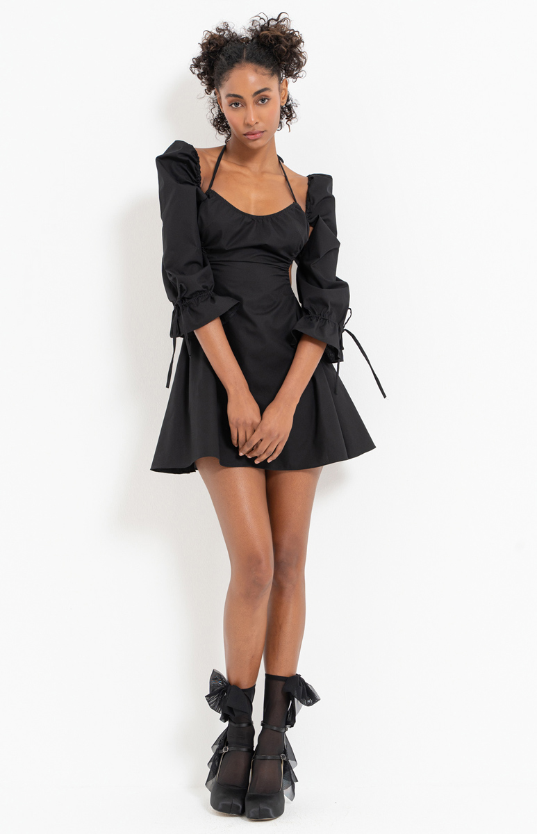 Black Backless Poplin Mini Dress