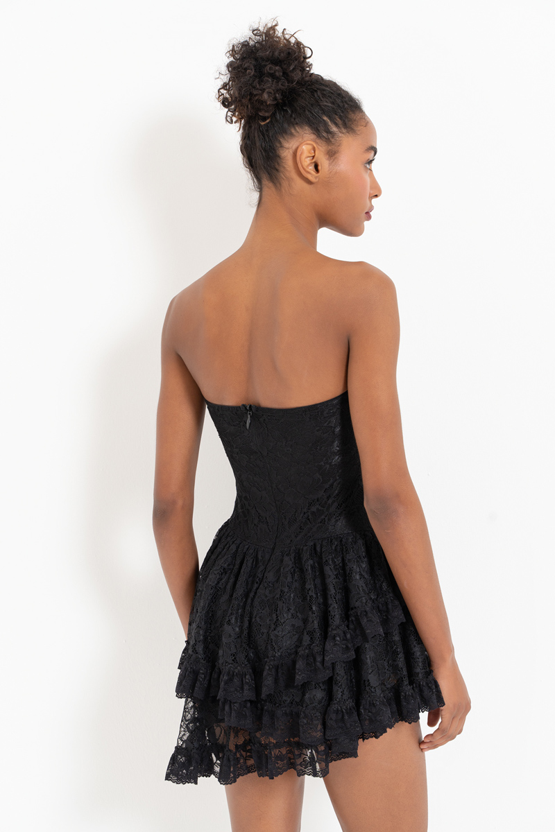 Black Bow-Accent Lace Dress