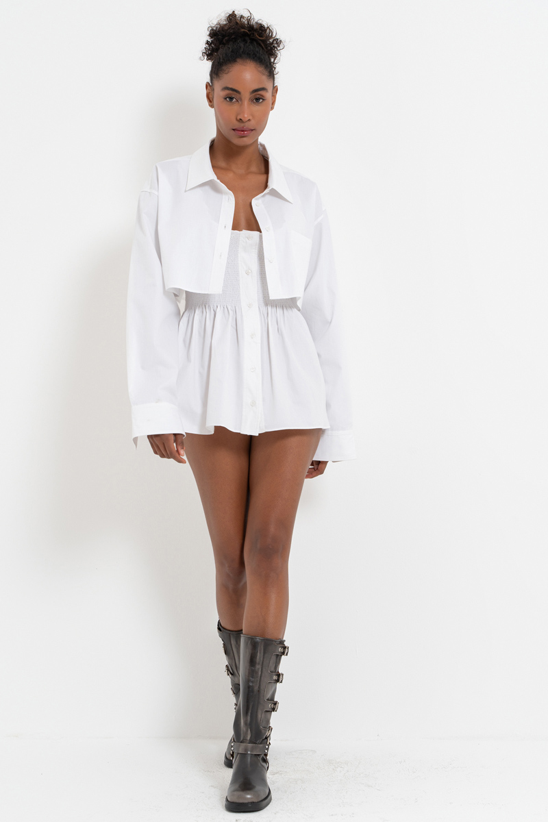 Offwhite Smocked Poplin Mini Dress & Shirt Set