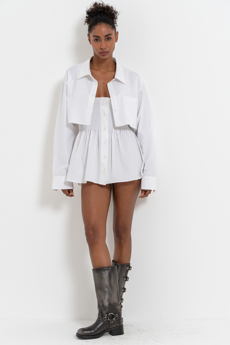 Offwhite Smocked Poplin Mini Dress & Shirt Set