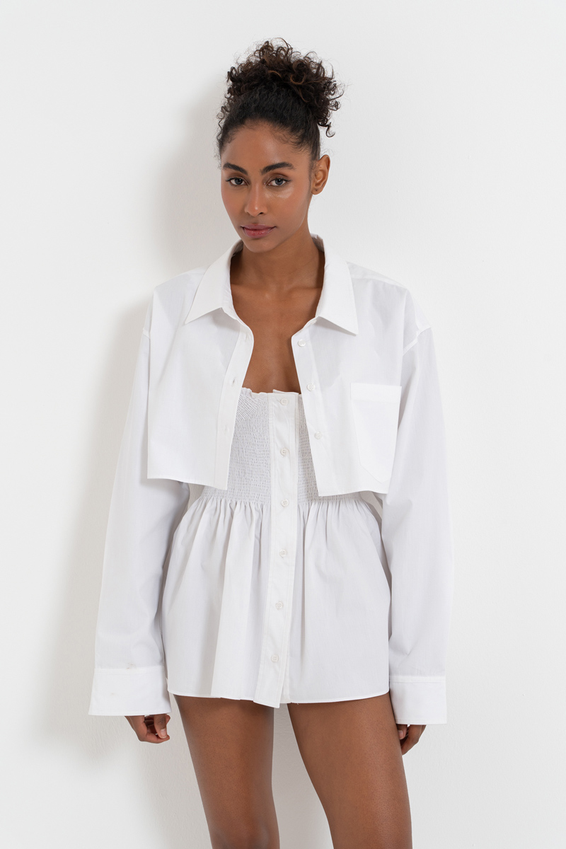 Offwhite Smocked Poplin Mini Dress & Shirt Set