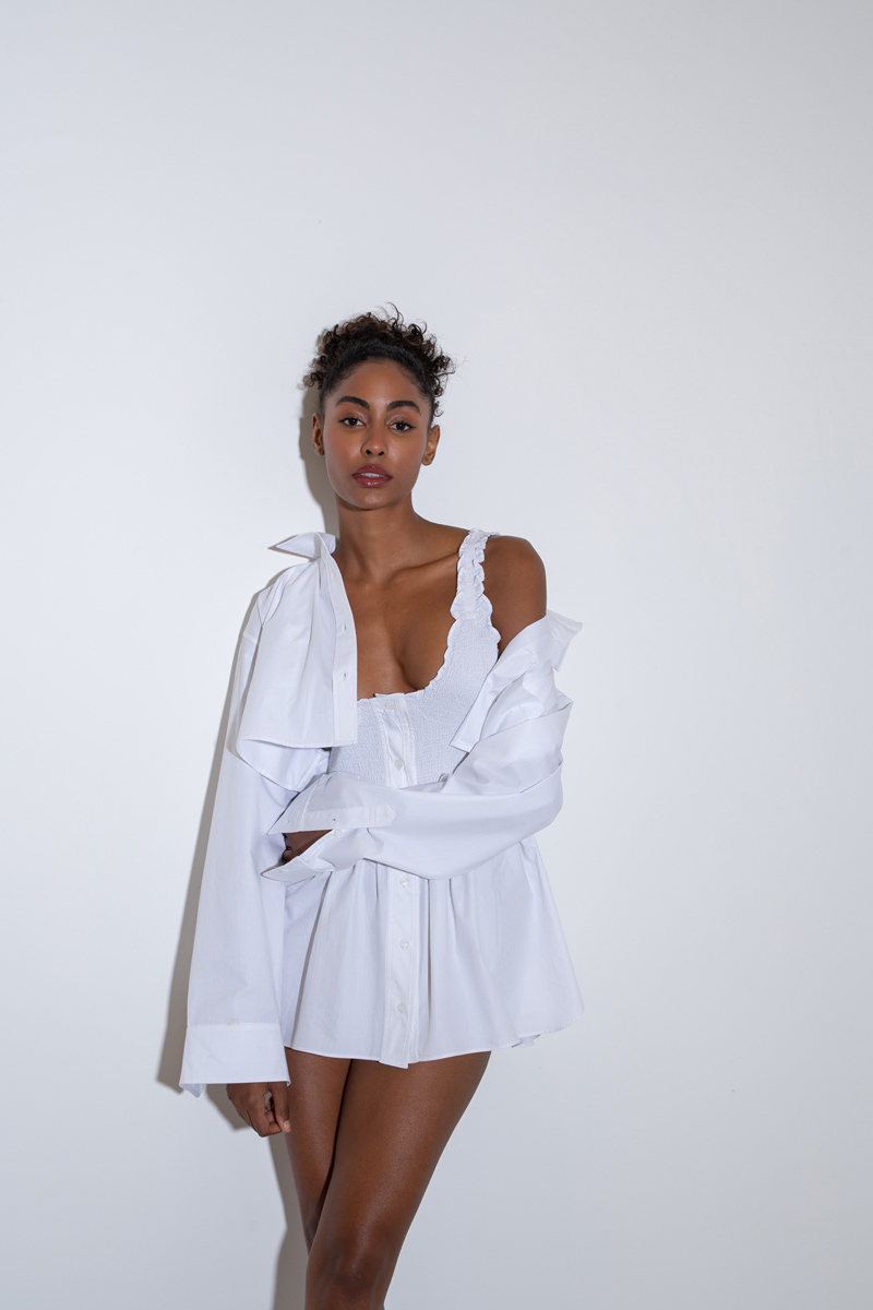 Offwhite Smocked Poplin Mini Dress & Shirt Set