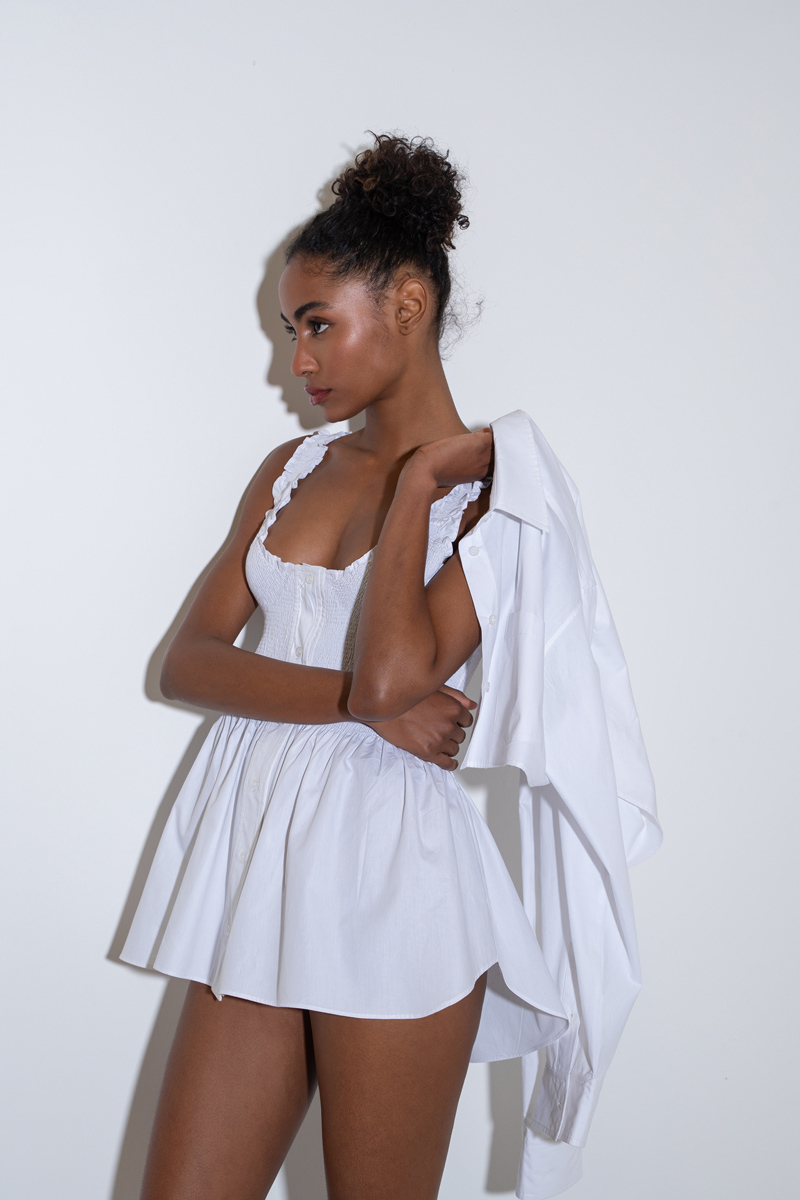 Offwhite Smocked Poplin Mini Dress & Shirt Set