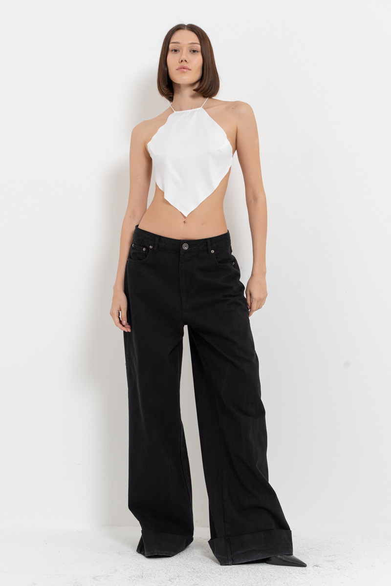 Shiny Offwhite Backless Top