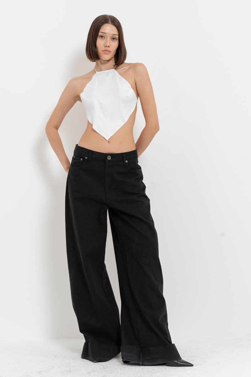 Shiny Offwhite Backless Top