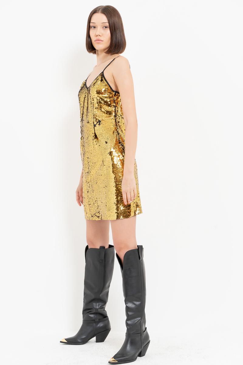 Backless Sequin Cami Black-Gold Dress