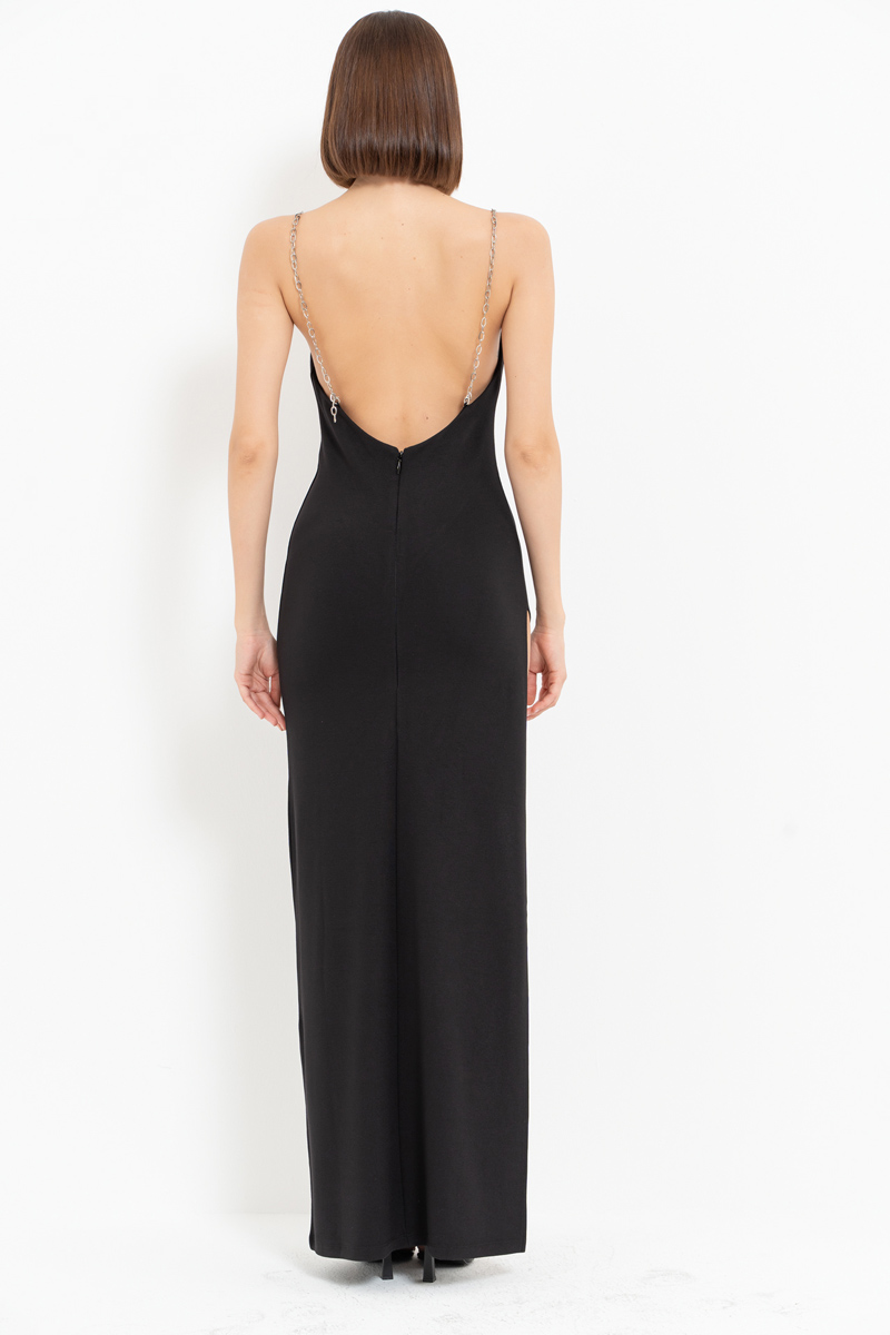 Wholesale Black Chain-Strap Split-Side Dress