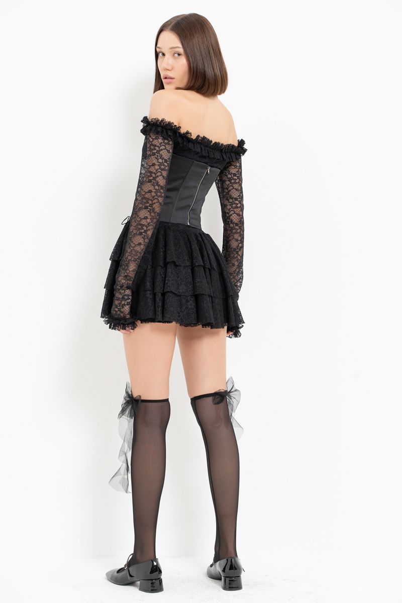 Black Off-the-Shoulder Mini Dress with Corset