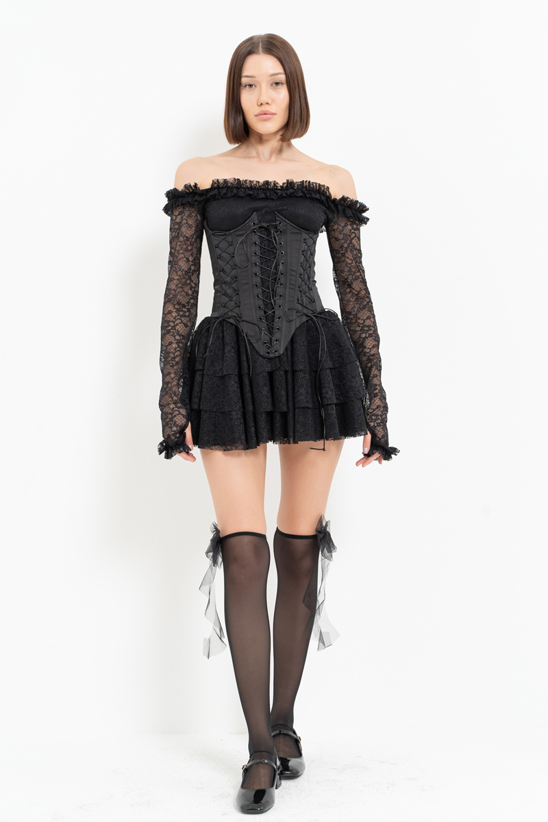 Black Off-the-Shoulder Mini Dress with Corset