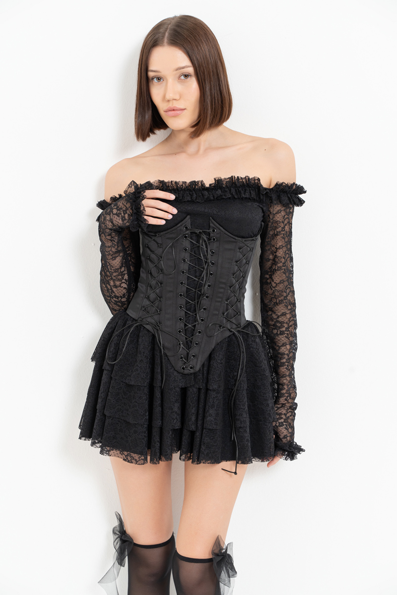 Black Off-the-Shoulder Mini Dress with Corset