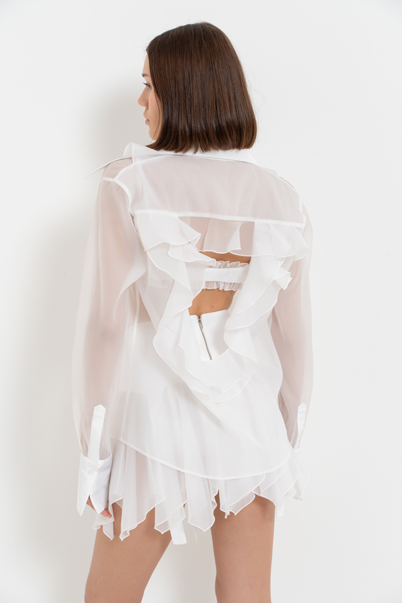 Offwhite Organza Shirt & Tube Top & Skirt & Corset Set