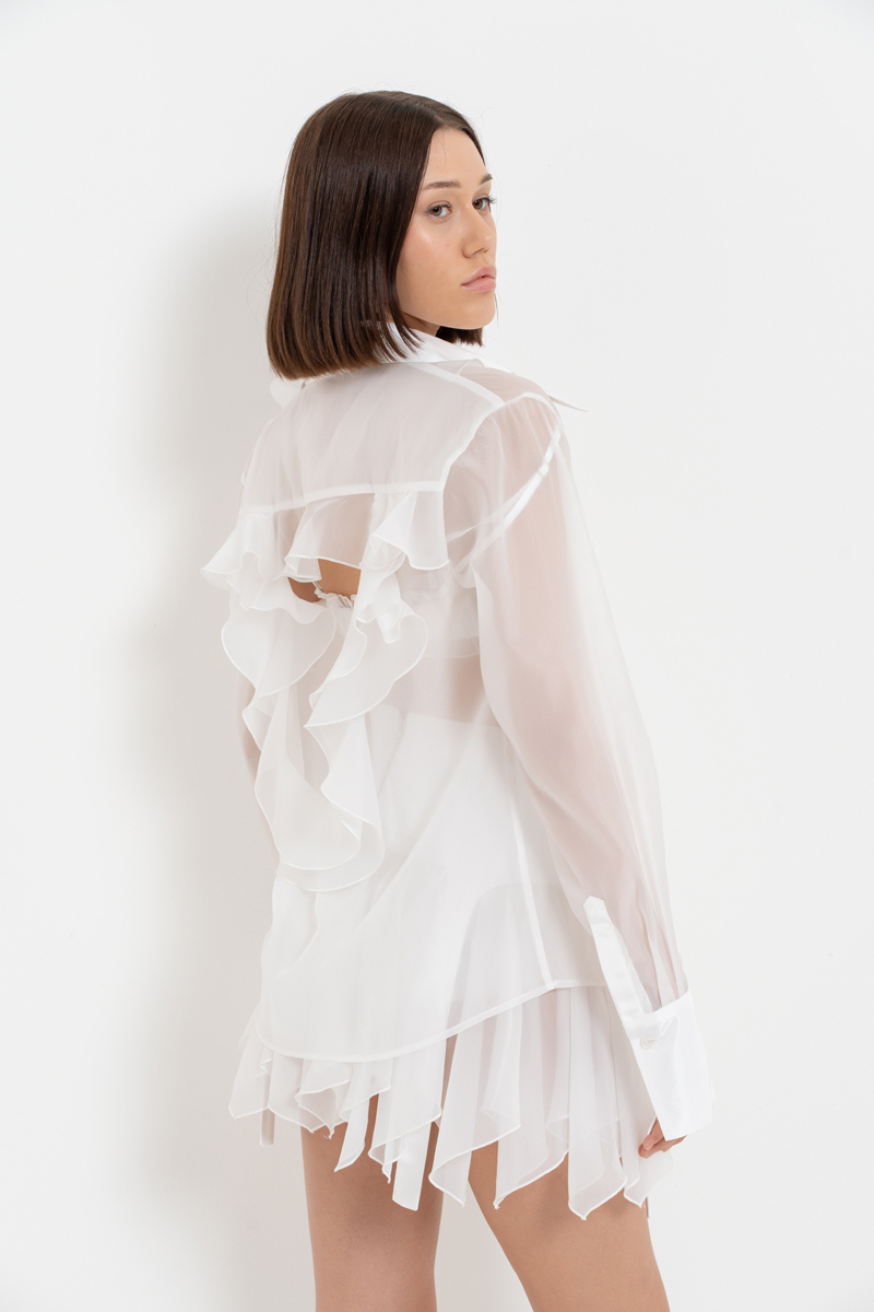 Offwhite Organza Shirt & Tube Top & Skirt & Corset Set