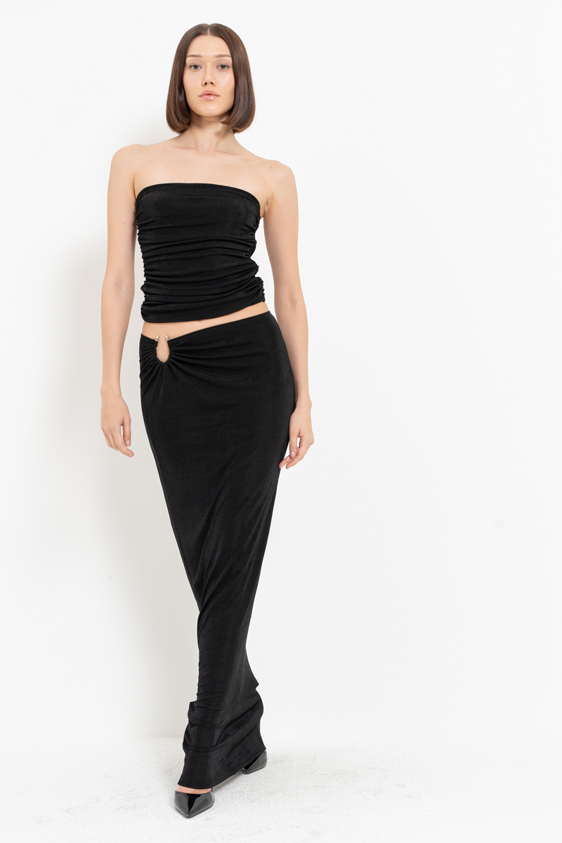 Black Ruched Tube Top & Maxi Skirt Set