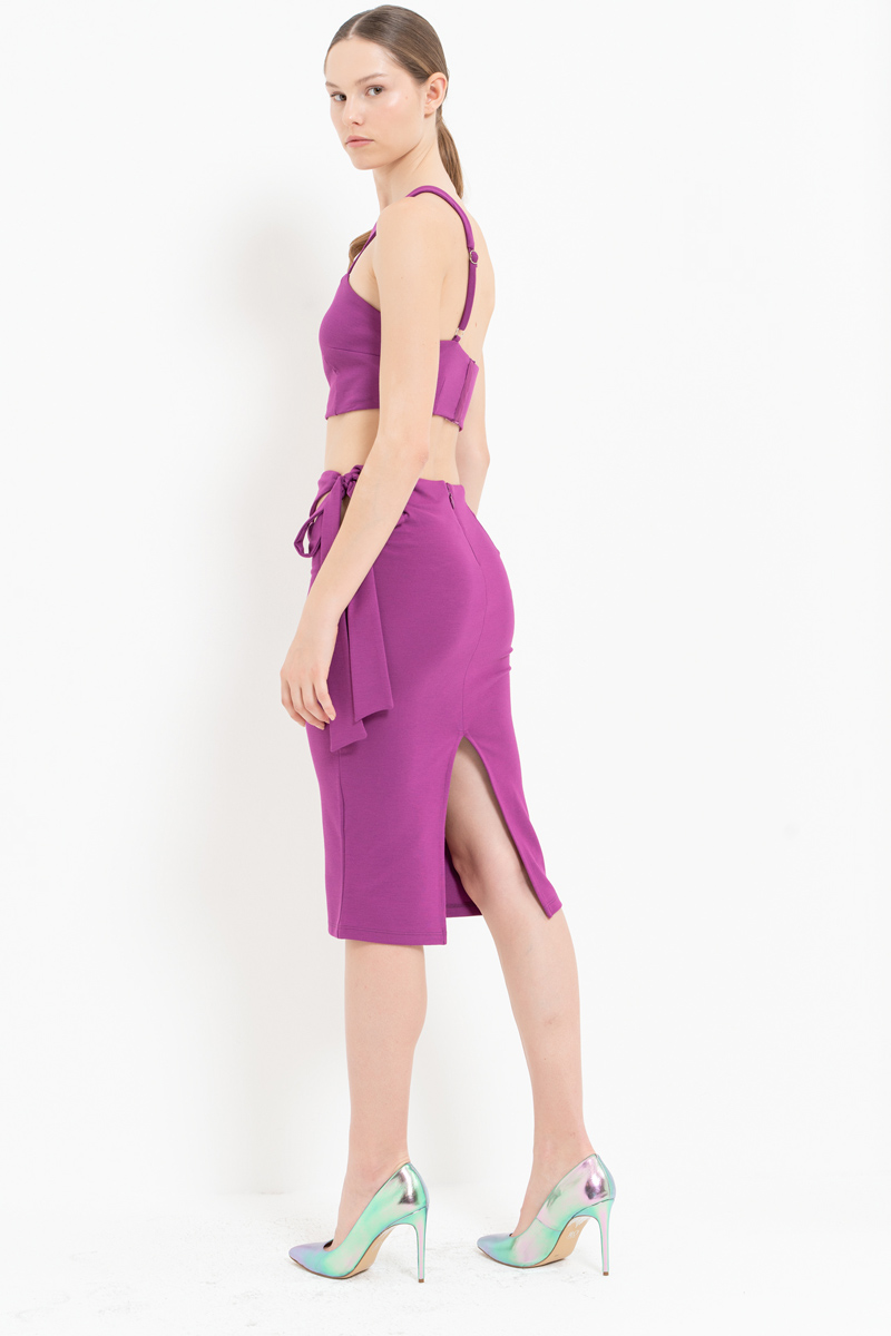 Wholesale Violet One-Shoulder Crop Top & Midi Skirt Set