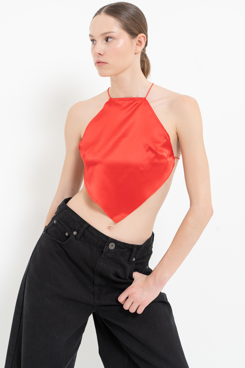 Shiny Red Backless Top