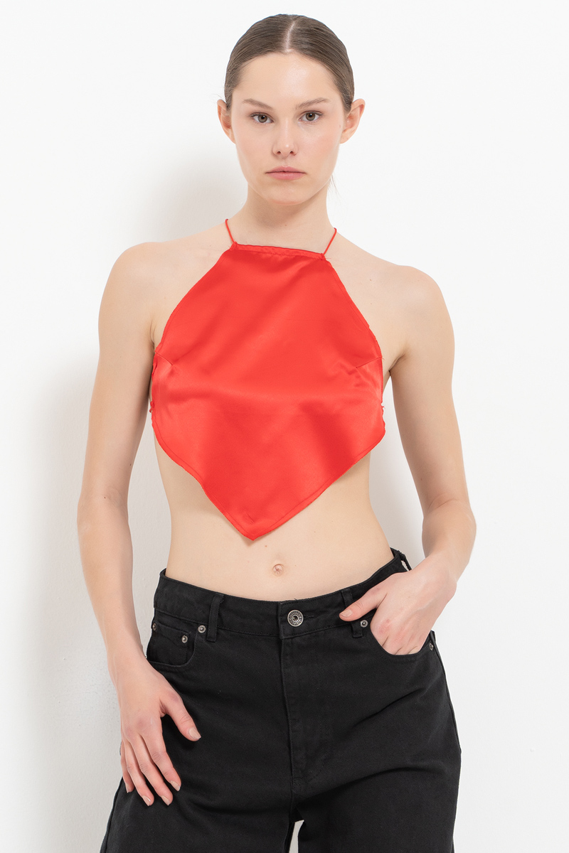 Wholesale Shiny Red Backless Top