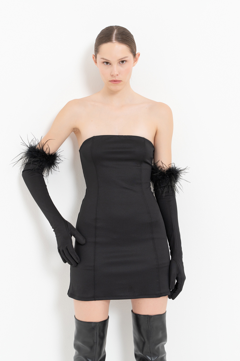 оптовая черный Мини-платье с открытыми плечами и перчатками
