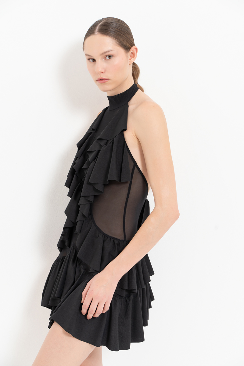 Wholesale Halter Black Mesh Dress